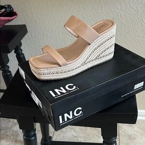 NIB INC International Concepts Nude Tan Espadrille Wedge Sandals 10